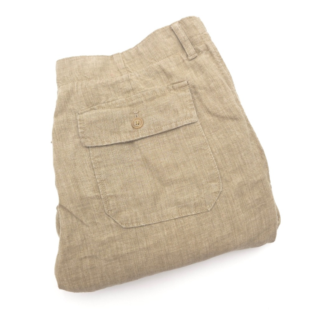 Banana Republic Mens 36X34 Fit 36X33 Tan 100% Linen Pants Flat Front Relaxed Fit